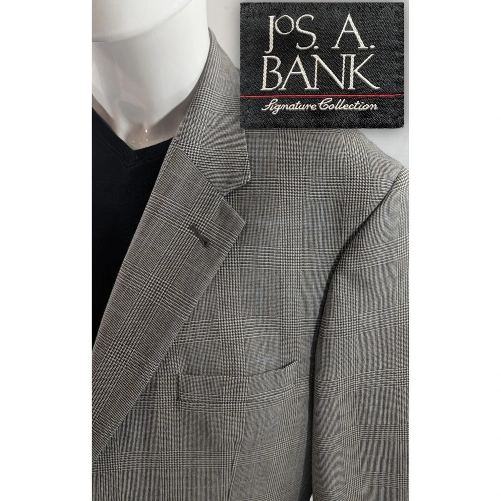 Jos. A. Bank Blazer Coat Suit Jacket 100%‎ Wool Glenn Check Plaid 46R 48